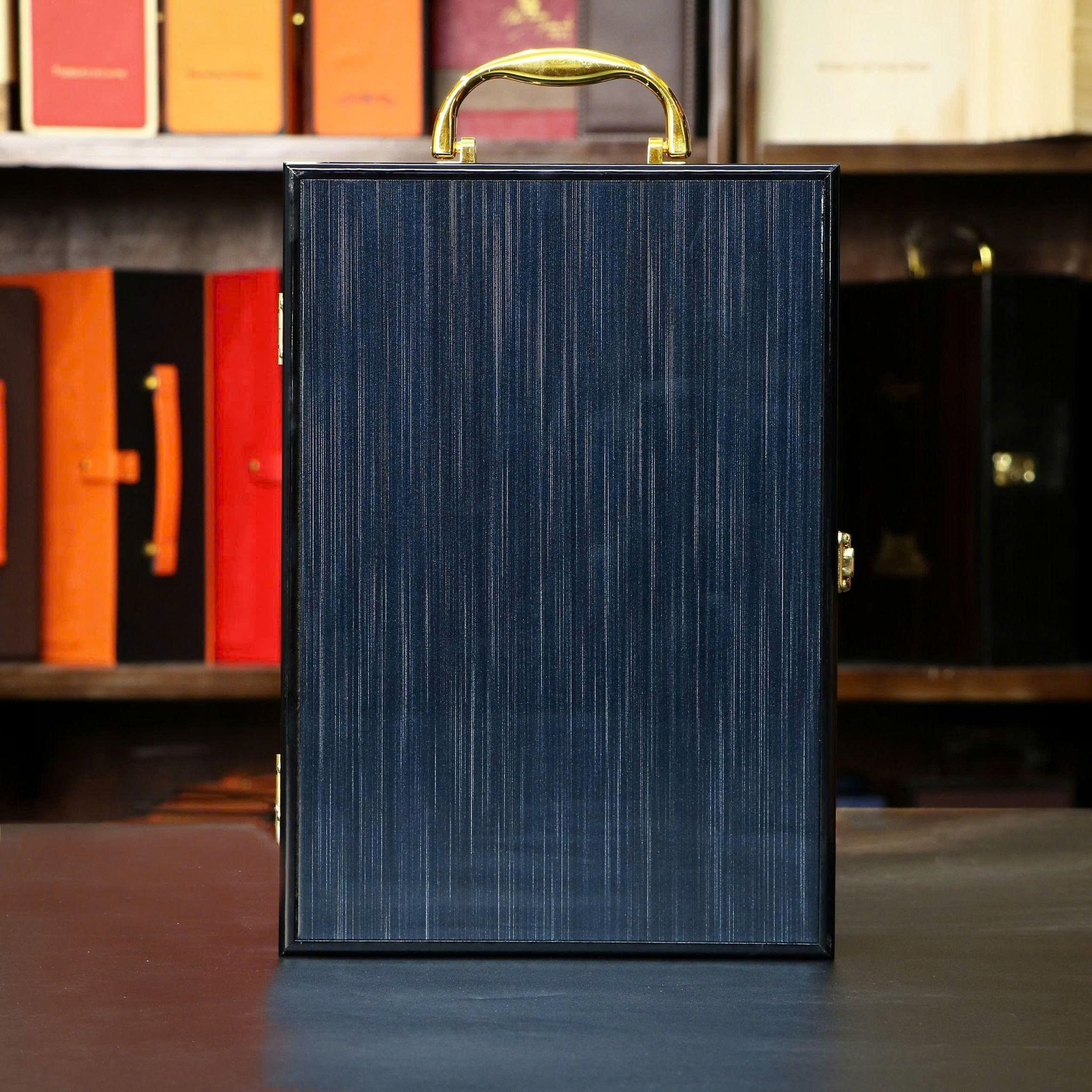 Premium blue lacquer wine gift box for two bottles