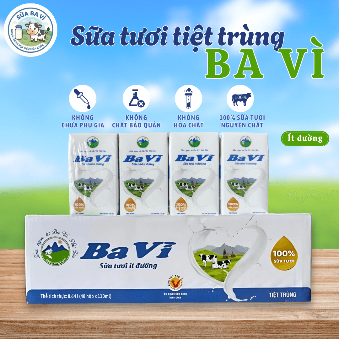 Ba Vi UHT fresh milk (low sugar)